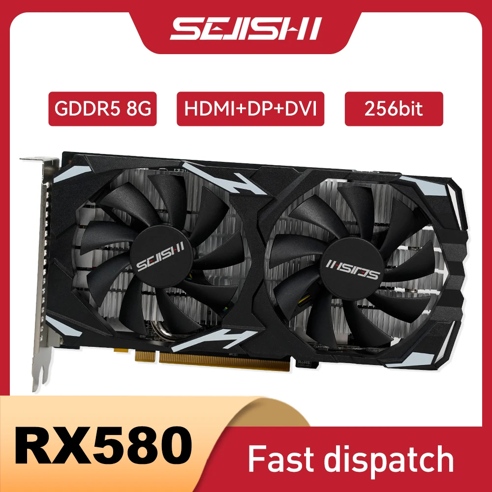 SEJISHI 그래픽 카드, Radeon RX580 8G, 2048SP, 256 비트 GDDR5 메모리, GPU 비디오 카드, AMD RX 580 8GB, 데스크탑 게임용 컴퓨터 PC용