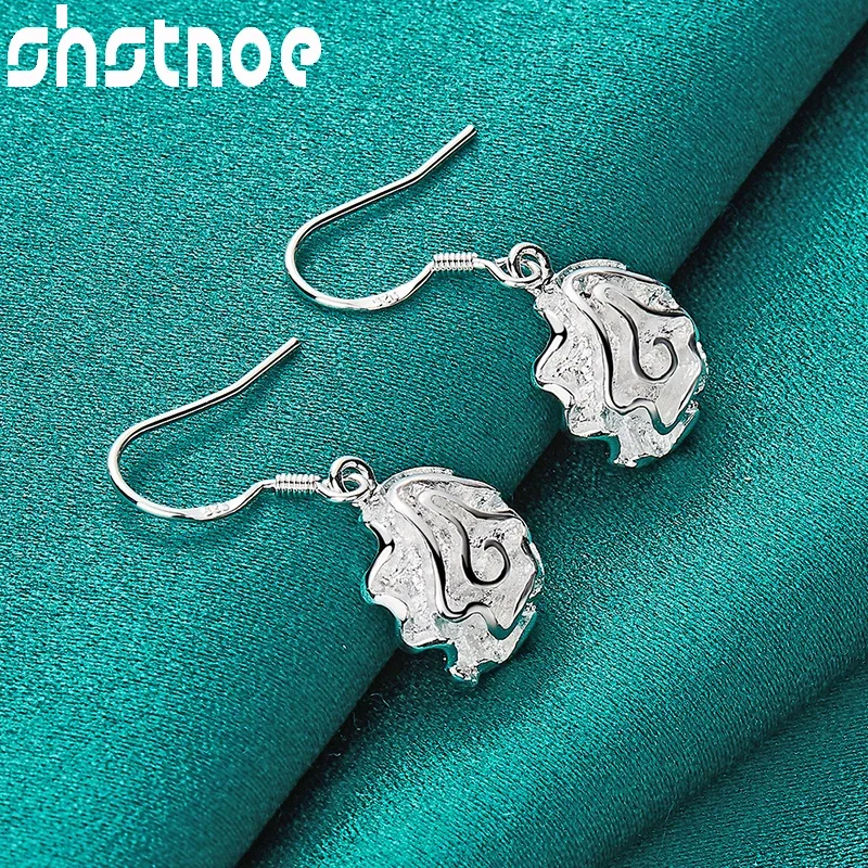 

SHSTONE 925 Sterling Silver Flower Earrings For Women Party Engagement Wedding Valentines Anniversary Fashion Charm Jewelry Gift