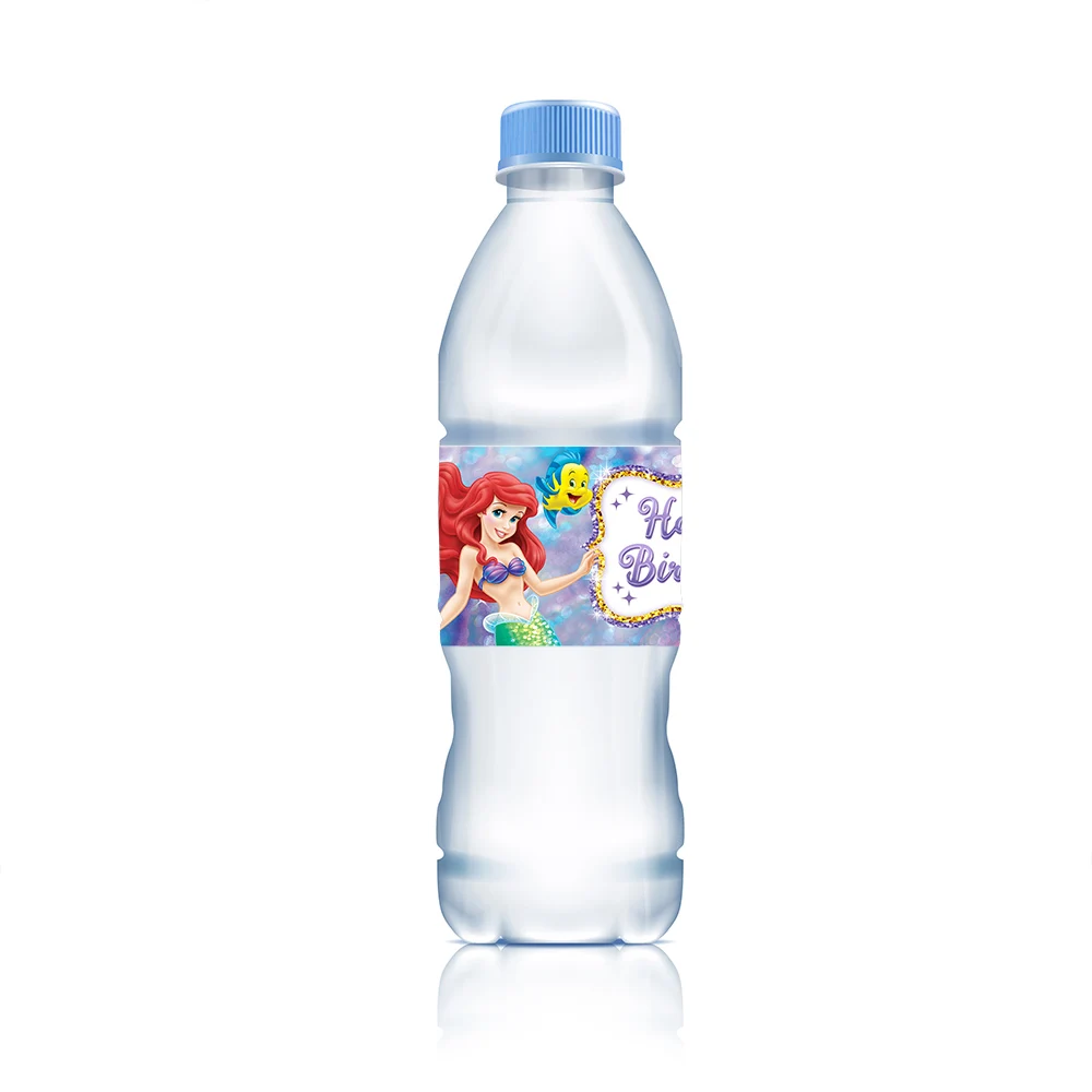 Disney Ariel La Sirenetta Etichette per bottiglie d'acqua Adesivi Decorazioni per la tavola di compleanno per ragazze per forniture per feste per baby shower