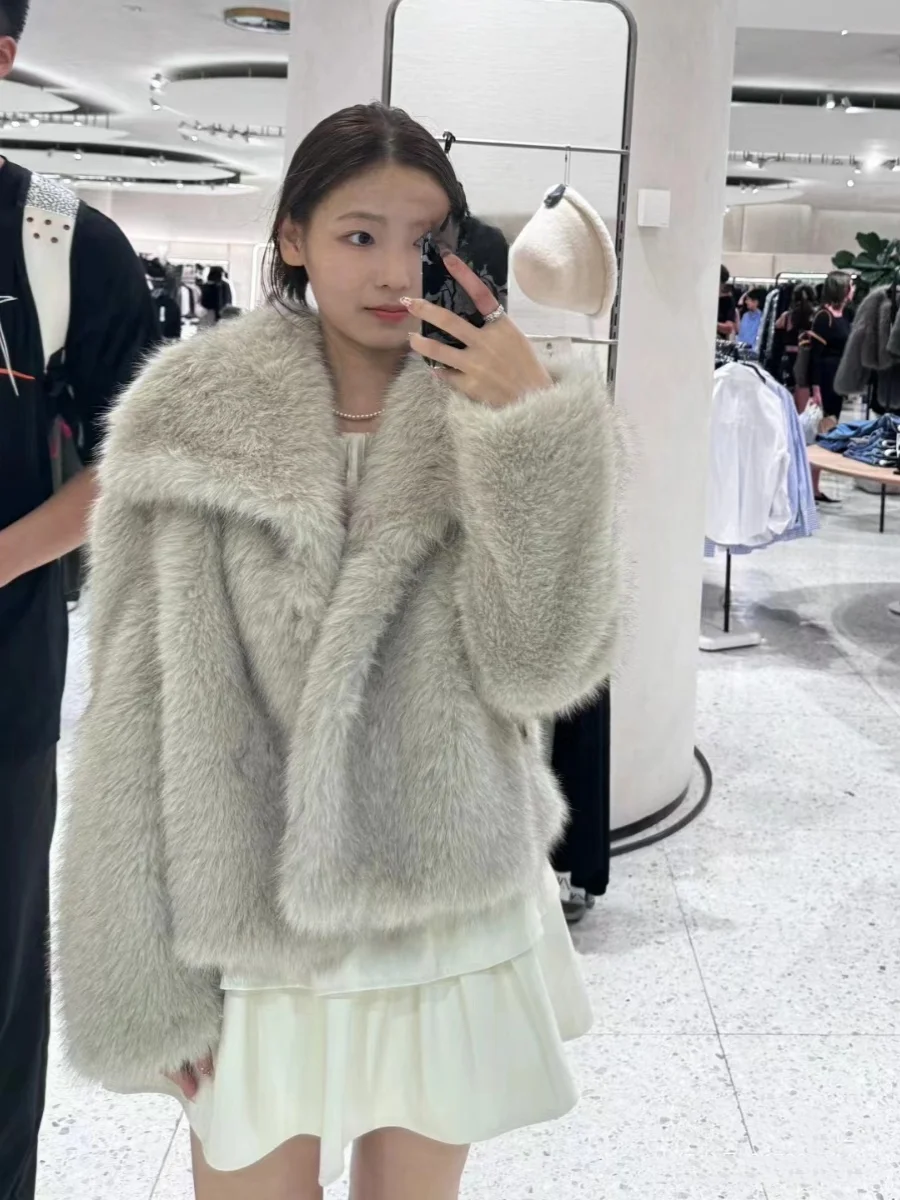 

Fall Winter ort Sle Women's Jaet Coat Fake Fur Effect Premium Feeling Casual Loose Fit Polyester Fiber Long Sve
