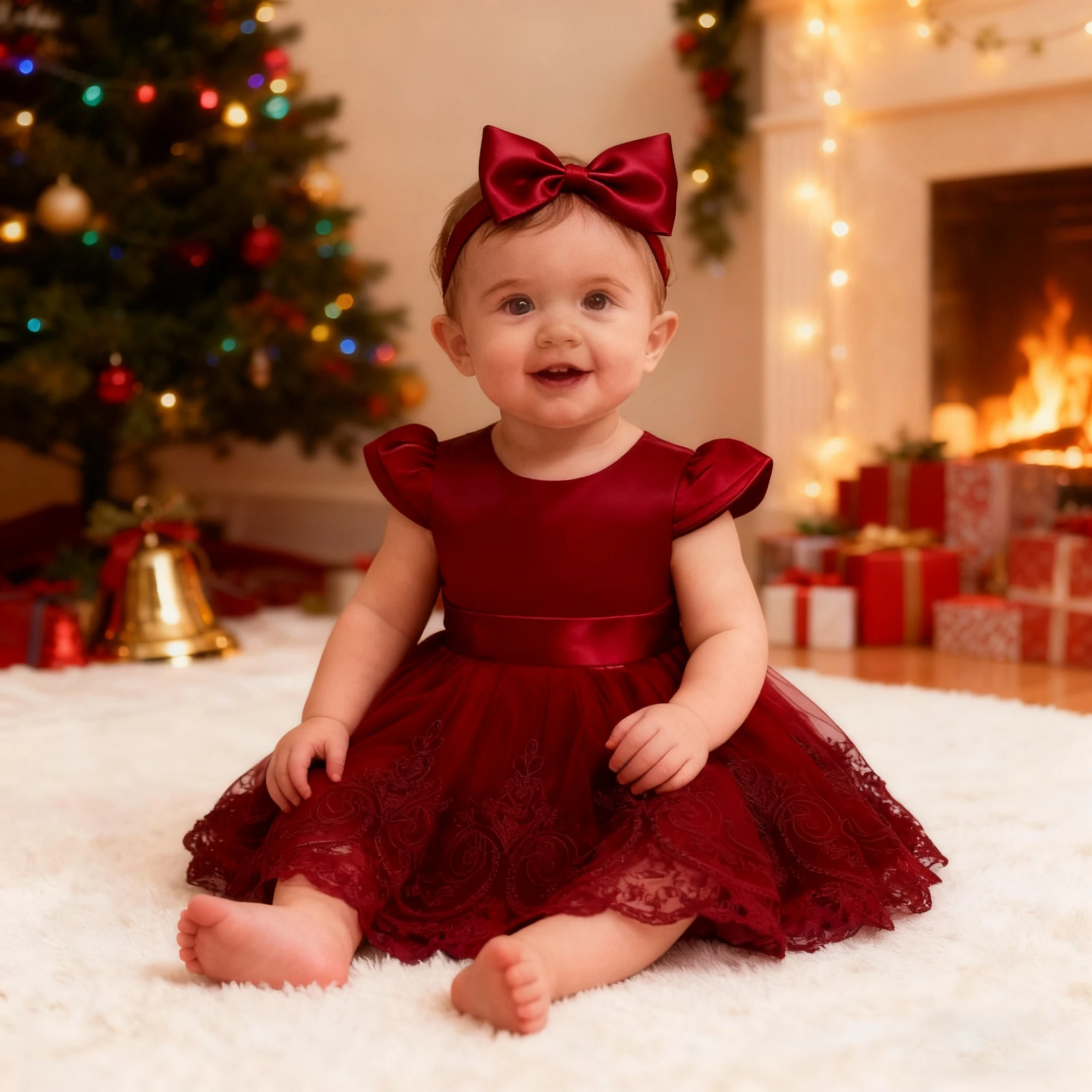 

Children Christmas Ball Gown Princess Dresses For Girls Satin Girls baby Wedding party Dress with headband Christmas Vestidos