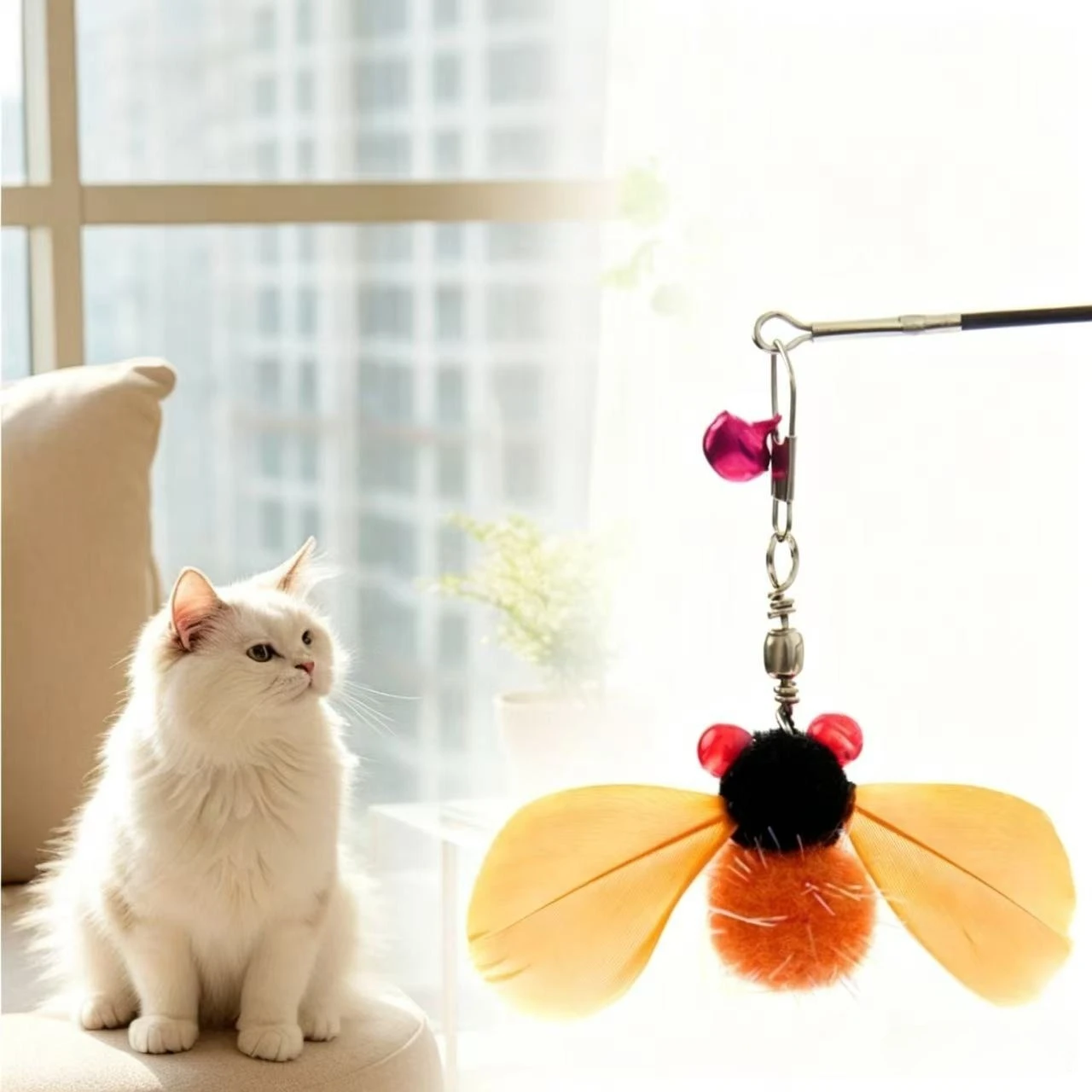 4pcs Artificial Insects Fly Cat Toy Teaser Stick for Changing Heads Pet Toys Wand Accessorie
