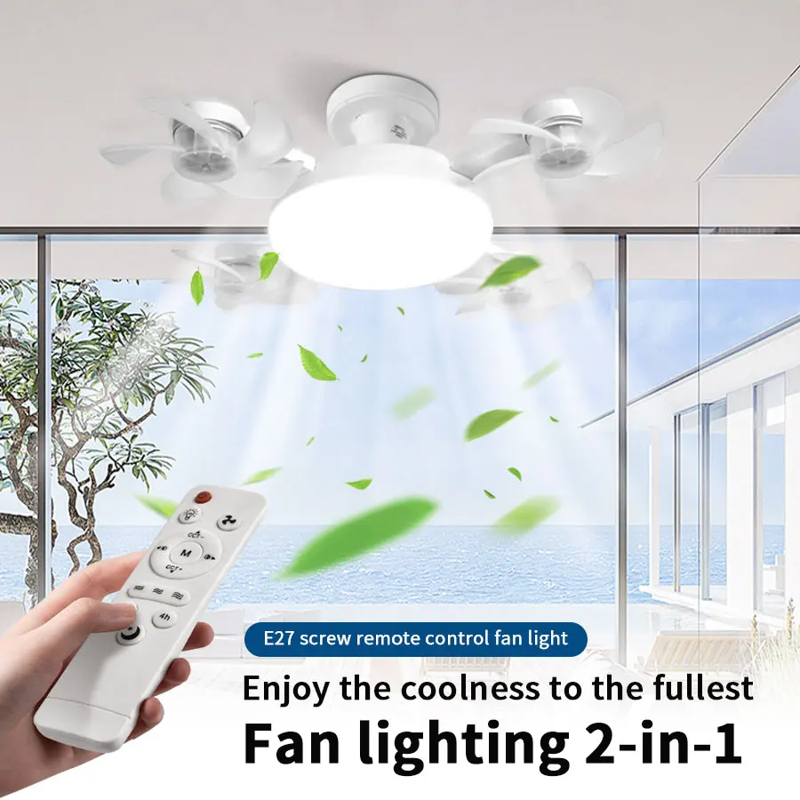 

2-in-1 60W Silent Fan Light E27 Ceiling Fan Light with Remote Control AC85-265V Bulb Home Restaurant Summer Cooler Lighting Tool