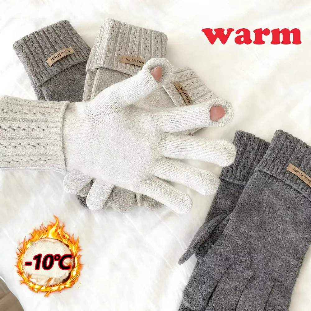 Winter Warme Gestrickte Wolle Handschuhe Frauen Tau Zwei Finger Touchscreen Handschuhe Mode Vielseitige Outdoor Reise Pendeln Zubehör