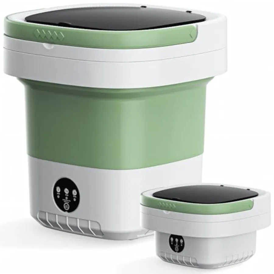 16L Foldable Portable Washing Machine for Travel RV Dorm Apartment Camping Home, Green ABS Plastic, Ultra Quiet 45dB with 3 Spe