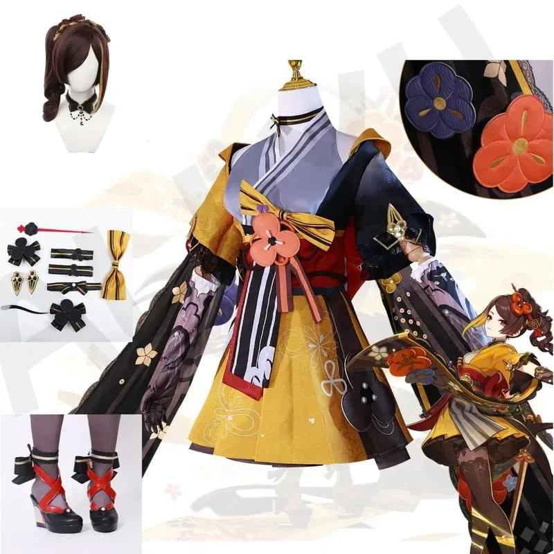 

Chinese Anime Style Halloween Women Costumes Party Genshin Impact Chiori Cosplay Costume Uniform Girl Wig Shose Full Costumes