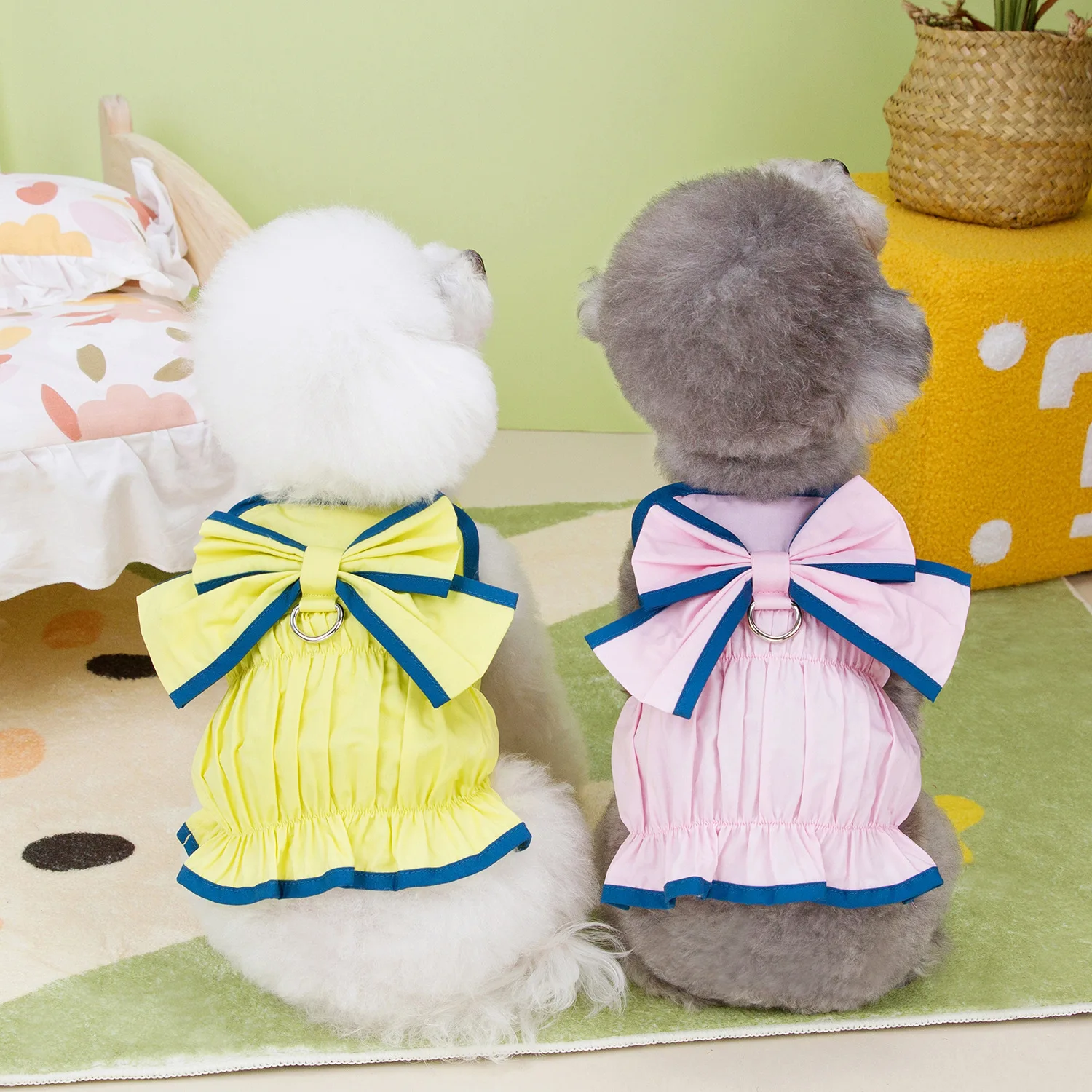 

Dog Dresses Summer Pink Yellow Bowknot Dog Clothes Thin Cat Skirt Sling Shirt Dress For Small Medium Dogs Chihuahua York Outfits