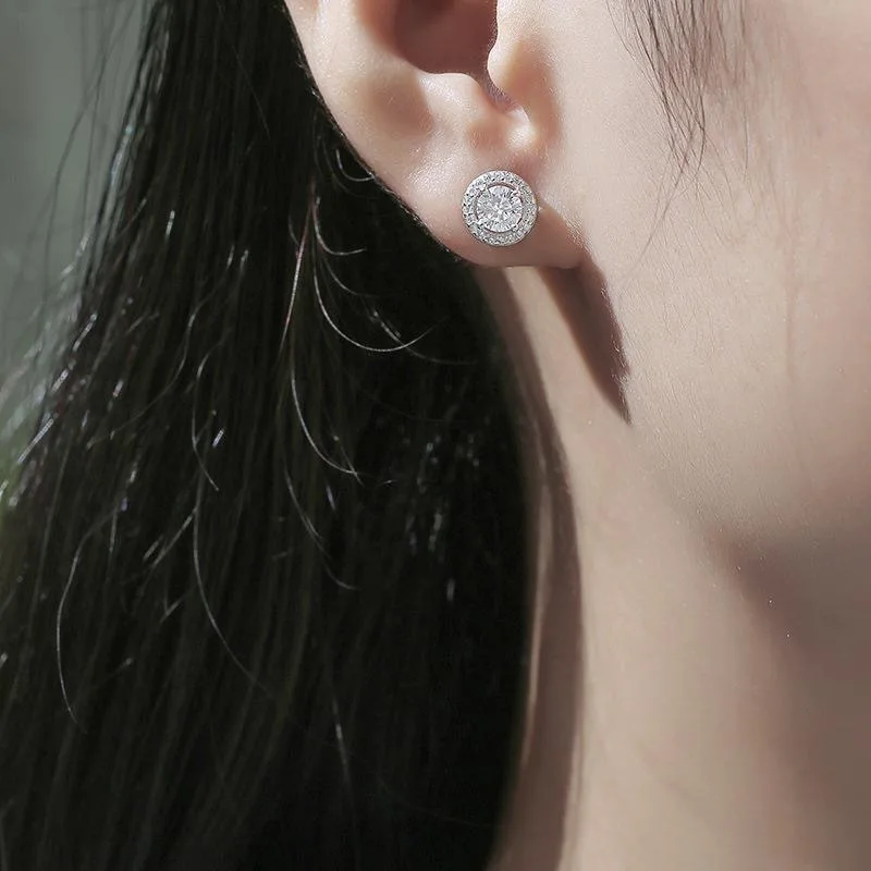 Luxury Stud Earrings for Women Romantic Elegant Female Daily Earrings Simple White Zircon Crystal Round Jewelry Ear Accessories