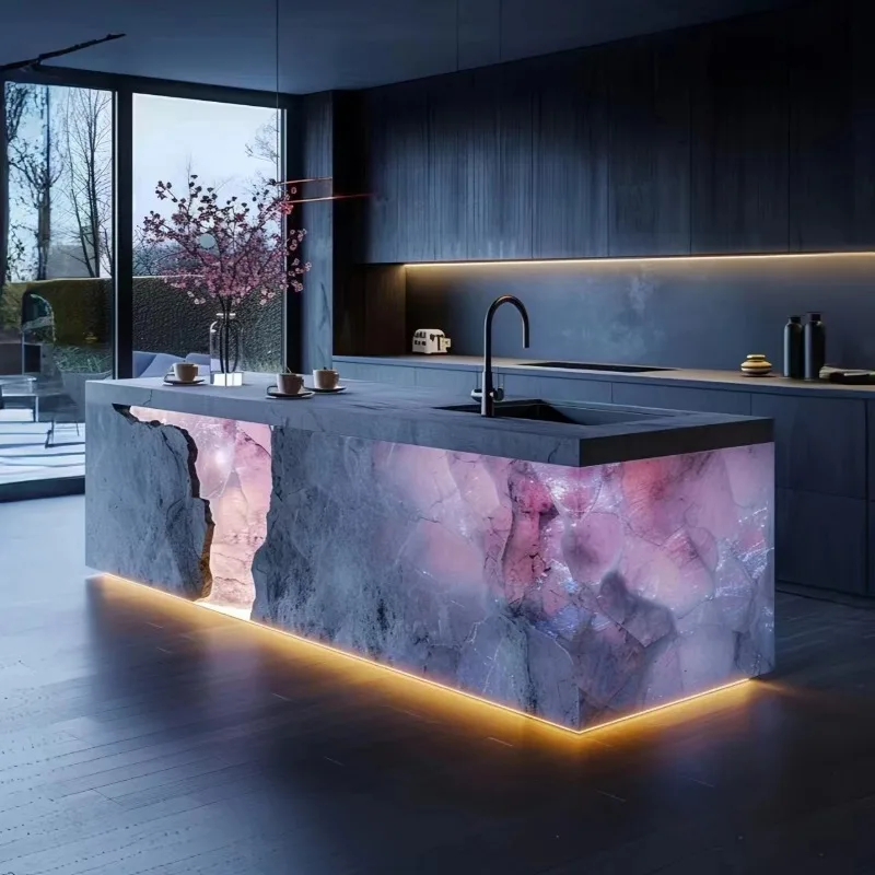 High-end luminous jade island platform natural marble checkout page designer