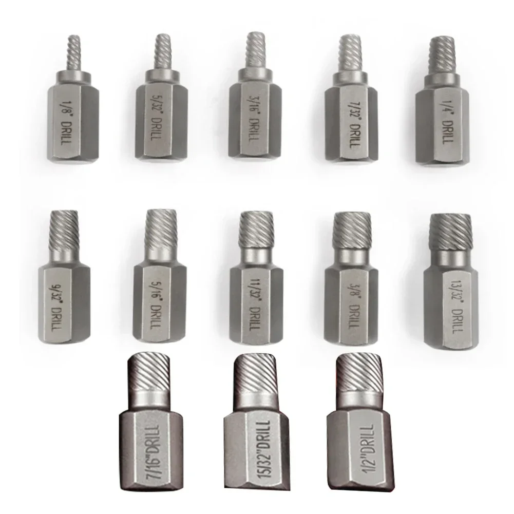 Juego de extractores de tornillos de 13 piezas para quitar pernos oxidados rotos, tornillos y tuercas que incluyen varios tamaños para una extracción rápida