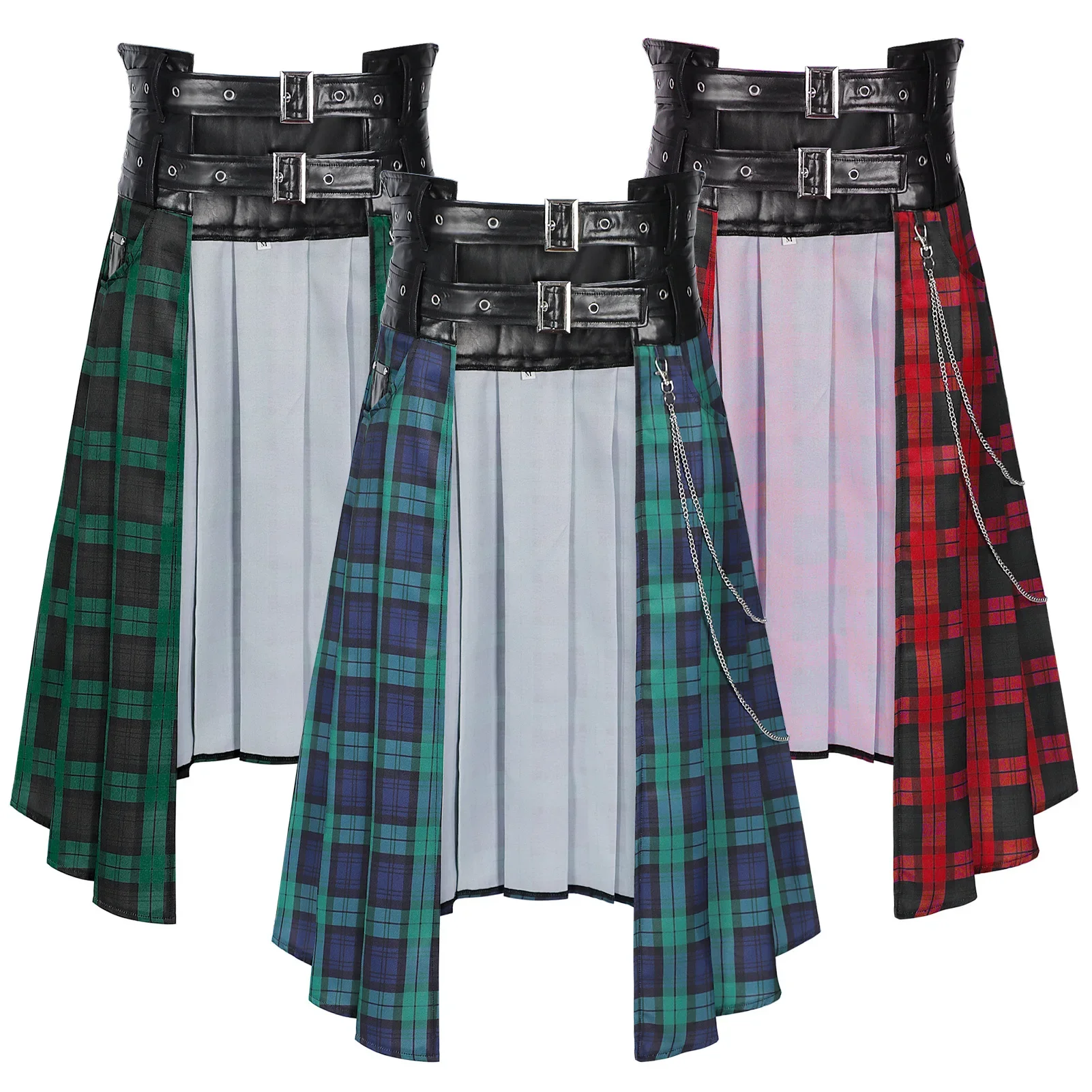 Hombres a cuadros gótico Punk Rock medio Kilt puesta en escena Fiesta Club Cosplay media falda hombre ropa de calle Hip Hop falda con personalidad