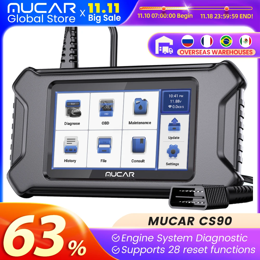 MUCAR CS90 BT200 Professional OBD2 auto Scanner 28 Reset Code Reader engine system Car Diagnostic Tools Lifetime Free update