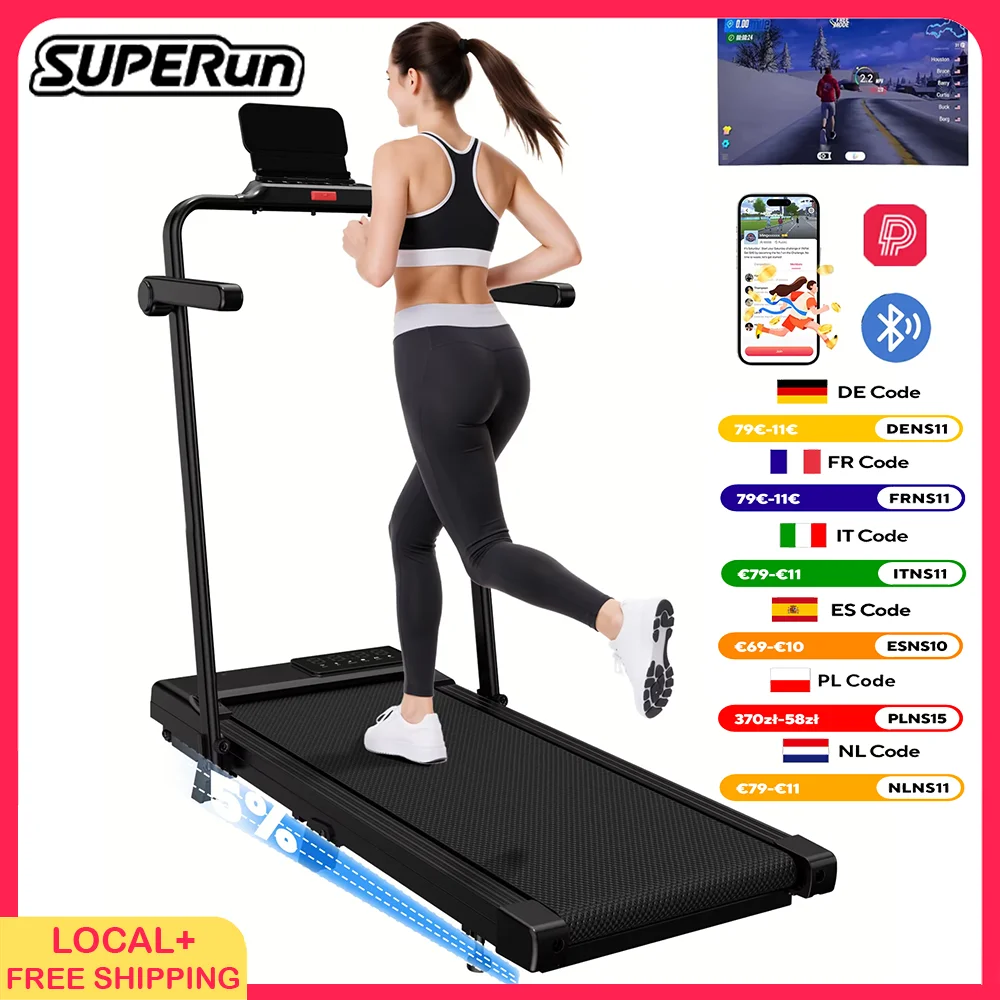 Superun Raceable 6% Steigung Laufband mit App-Steuerung, 6/12km/h Untertisch-Laufband für Smart-Geräte mit Trainingsprogrammen, max. 136KG/200lbs Geeignet für schwere Personen, Lieferung bis zur
