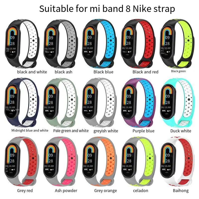 Silicone Strap For Xiaomi Mi Band 10/9/8 Smart Watch Breathable dual color bracelet Wristband For Mi Band 8/9/10 Belt Accessory