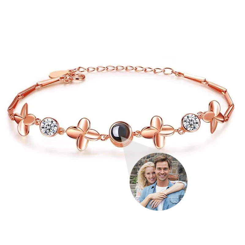 Personalisiertes Foto-Armband mit Bild im Inneren, 100 Sprachen 'Ich Liebe Dich' Projektions-Armband aus Edelstahl