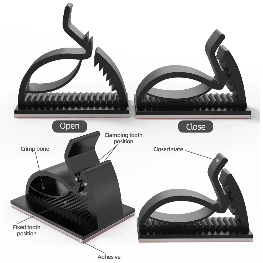 Adhesive USB Cable Organizer Car Wire Clip Fixer Holder Adjustable Cable Management Mount Clamp Network Office Car Cord Winder view 3