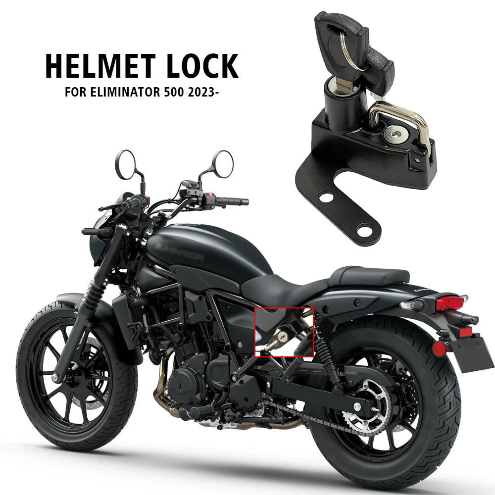 

For Kawasaki Eliminator 500 450 2023 2024 2025 Motorcycle Black Helmet Lock left Side Alloy Mount Hook with 2 Keys Eliminator500