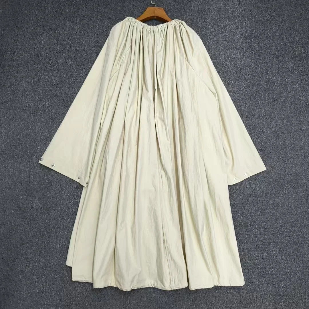 

Плиссированная ветровка с парашютом на шнурке, осень-зима 2024, новое простое свободное длинное пальто для женщин