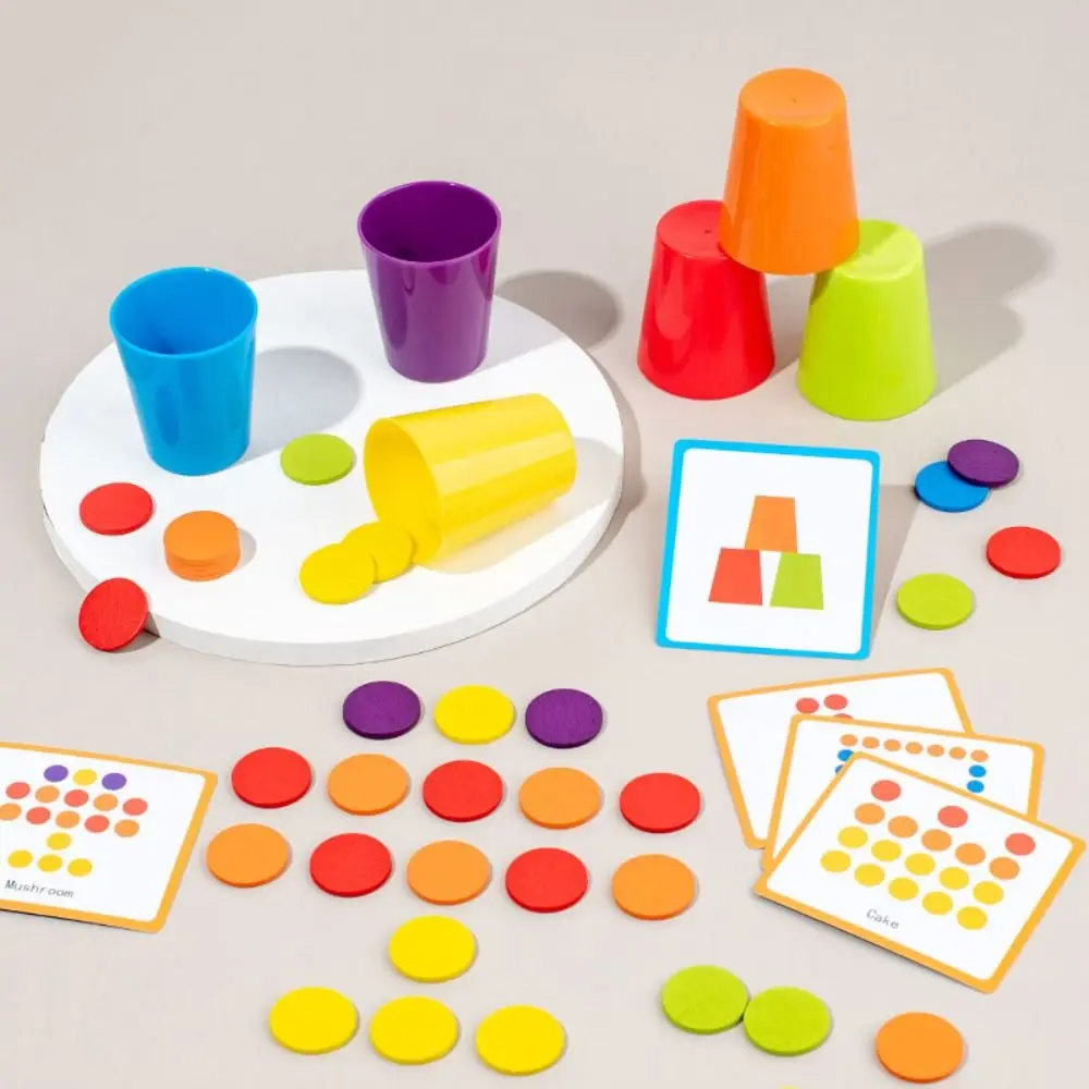 Matching Color Stacked Cups Game Montessori Early Education Wooden Coin Throwing Challenges Portable Color Classification Cup