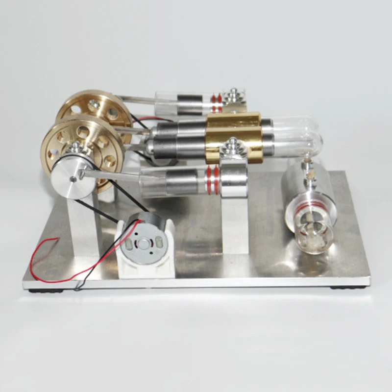 Two-cylinder Stirling Engine Steam Engine Model Miniature External Combustion Engine Birthday Gift