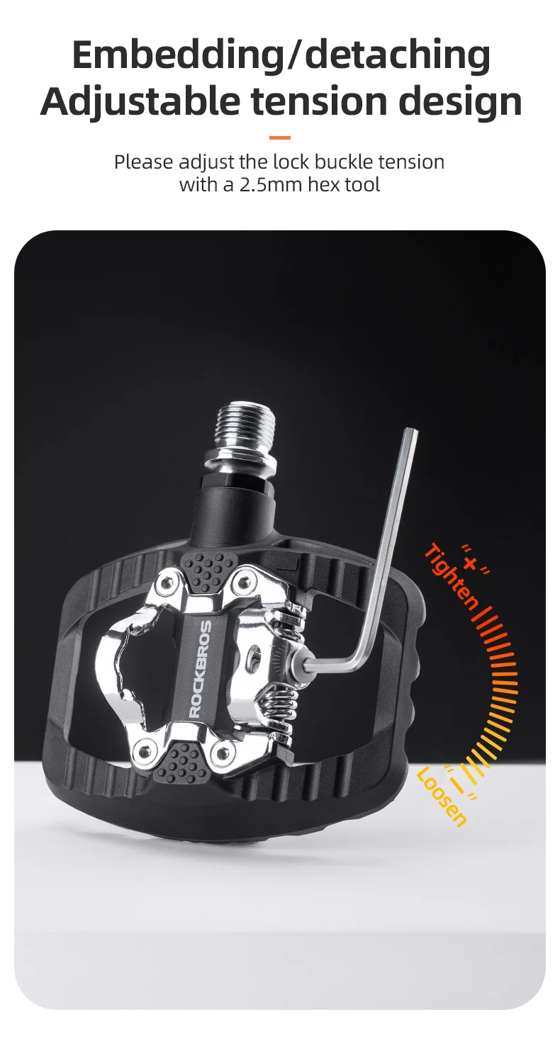 ROCKBROS MTB Fahrradpedale 2-in-1 Flach-/Klickpedal Mountainbike Rutschfeste Kraftsparende Nylonpedale Wasserdichte Gedichtete Lager – Detail 7