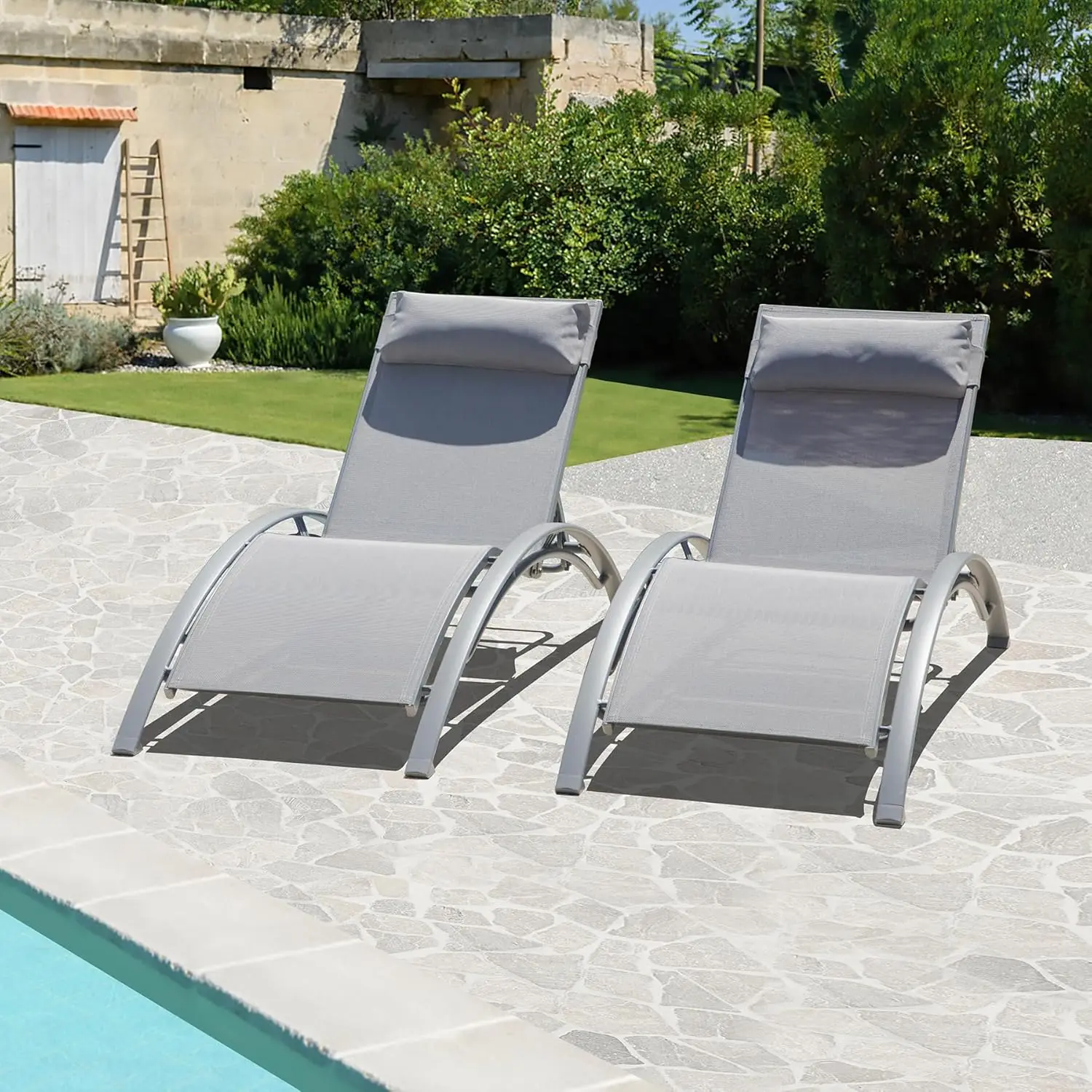 

Domi Pool Lounge Chairs Set Of 2, Aluminum Adjustable Outdoor Chaise Lounge, All Weather Poolside Chairs For Deck Lawn