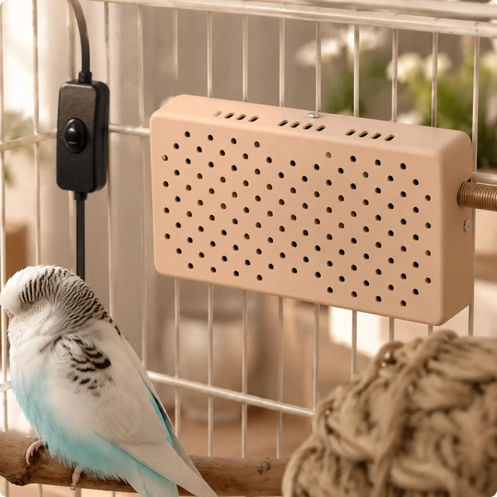 Indoor Bird Cage Warmer PTC Mini Heater for Parakeet with Metal Housing and One Key Switch for Winter