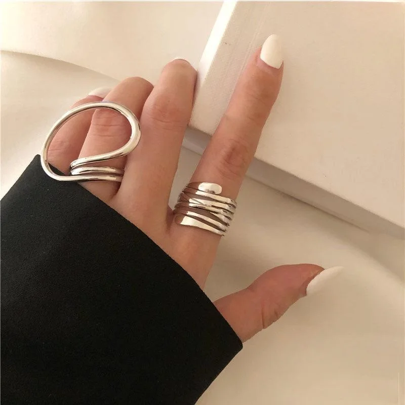 2pcs/set Exaggerated Lines Design Geometric Rings, Fashion Simple Geometric Rings, Party Jewelry Anniversary Party Gifts,