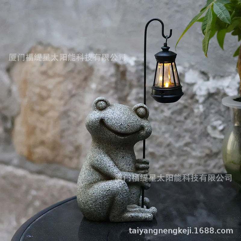 รูปปั้นกบ lampu tenaga Surya ทำจากเรซิ่นตกแต่งสวนรูปกบกลางแจ้งพร้อมโคมไฟ