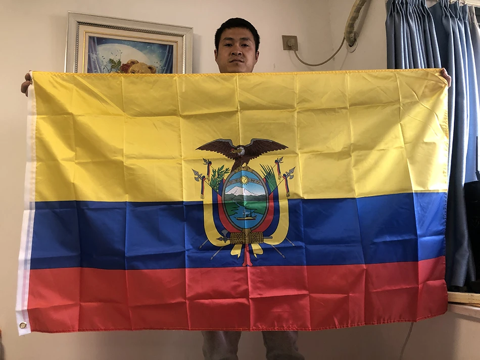 SKY FLAG Flaga Ekwadoru 90x150cm ECU EC Flaga Ekwadoru Super Poly FLAGA piłkarska Wewnętrzna Zewnętrzna Poliestrowa wisząca flaga
