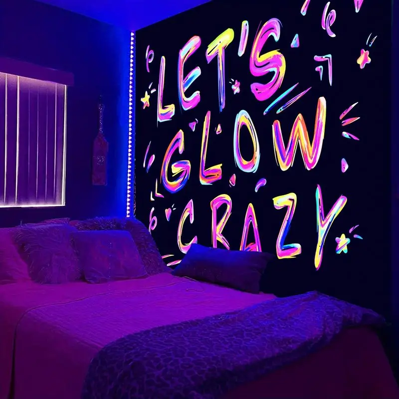 VIKAMA “Let's Shine Like Crazy” Tapestry, Neon-Colored Graffiti Slogan Wall Hanging, Home Decor for Bedrooms and Living Rooms