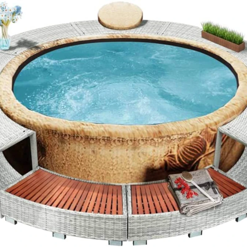 Spa Surround Poly Rotan Moderne Hot Tub Surround Ingebouwde Opslag Gebied En Een Uitgesneden Sectie Voor Een power Pack, zwembad Douche