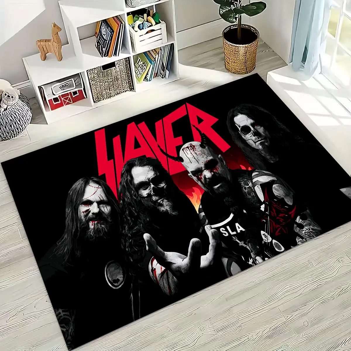 

2026 Slayer Heavy Metal Rock Band Skull Art Carpet Rug for Bedroom Living Room Sofa Home Doormat Decor,Large Non-slip Floor Mat