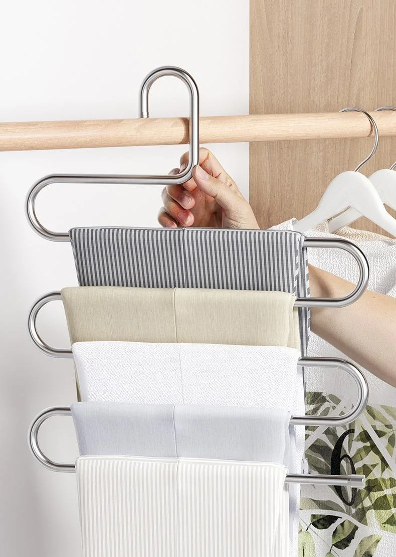 Stainless Steel Thickened S Type Multi-Layer Pants Rack Indoor Multifunctional Storage Pants Rack Anti Slip Seamless Hanger