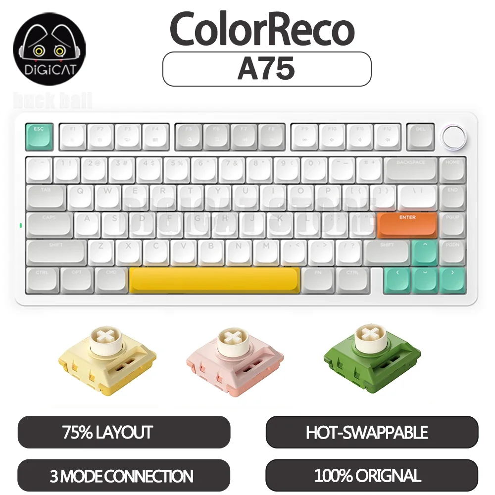 ColorReco A75 Mechanical Keyboard 3mode USB/2.4G/Bluetooth Wireless Keyboard With Knob 81Key Hot Swap Custom Gamer Keyboard Gift