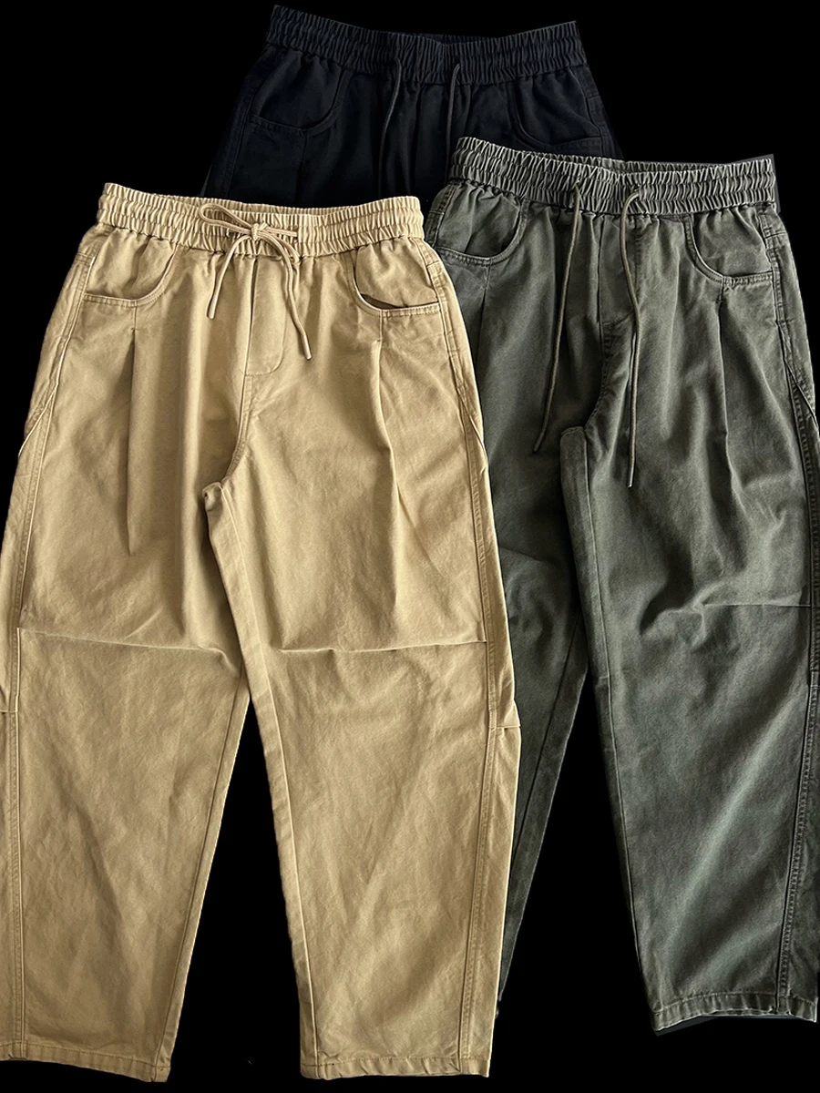 

American Style Pure Cotton Straight Leg Pants Men's Autumn Winter Heavyweight Vintage Wide Leg Trousers Fashionable Workwear ...