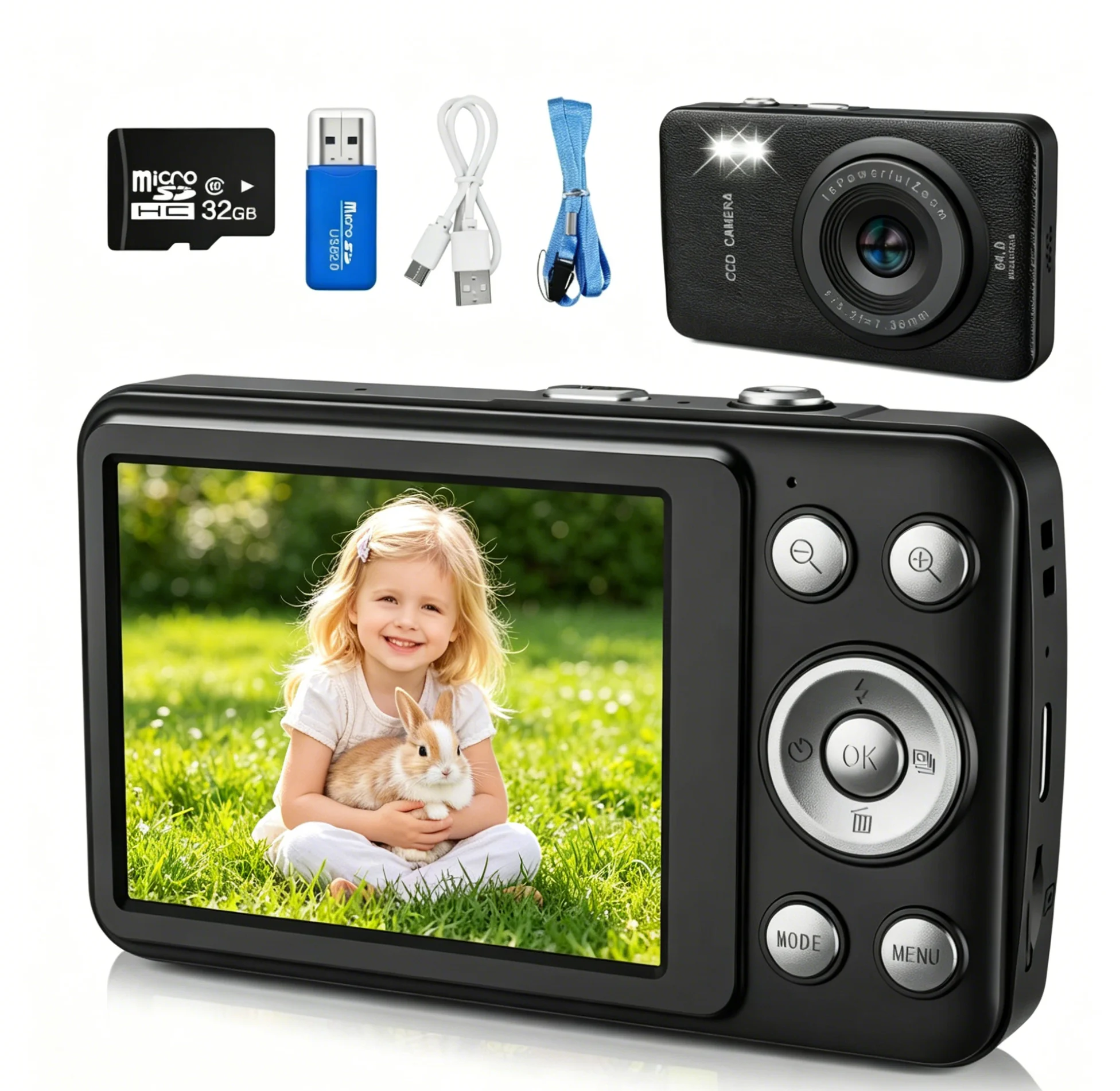 Retro Digitalkamera 1080P 64MP HD Kompaktkamera 2,4" LCD 16-fach Zoom Vintage CCD-Stil Digitalkamera für Kinder