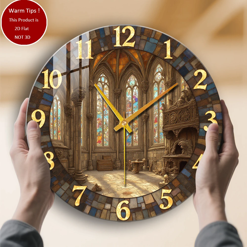 

Настенные часы из закаленного стекла, готический церковный интерьер, витражные часы, подходящие для декора стен или настольного дисплея в любом месте