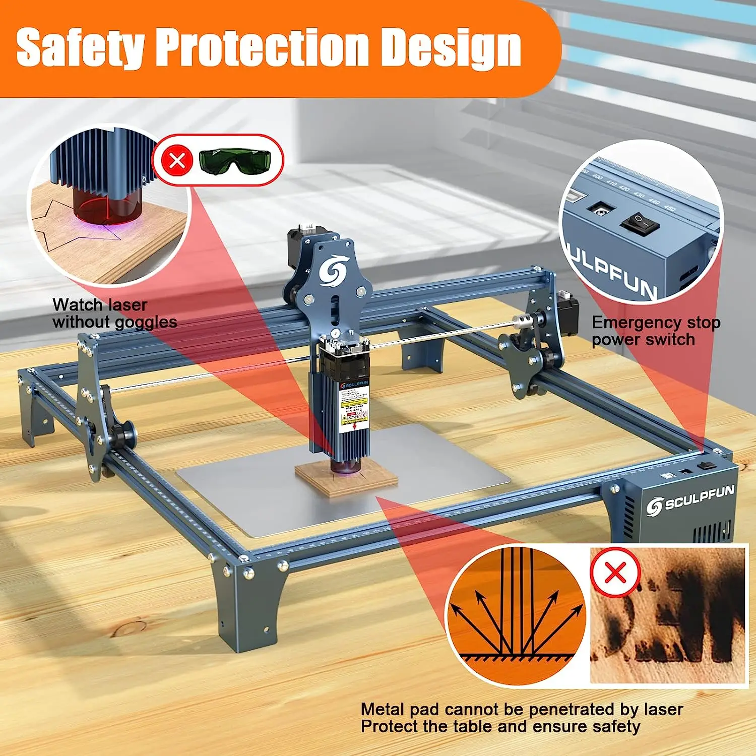 Imagem -05 - Máquina de Gravação a Laser Sculpfun Alta Precisão Cnc Corte Profundo Metal Madeira Efeito Acrílico 90w s9