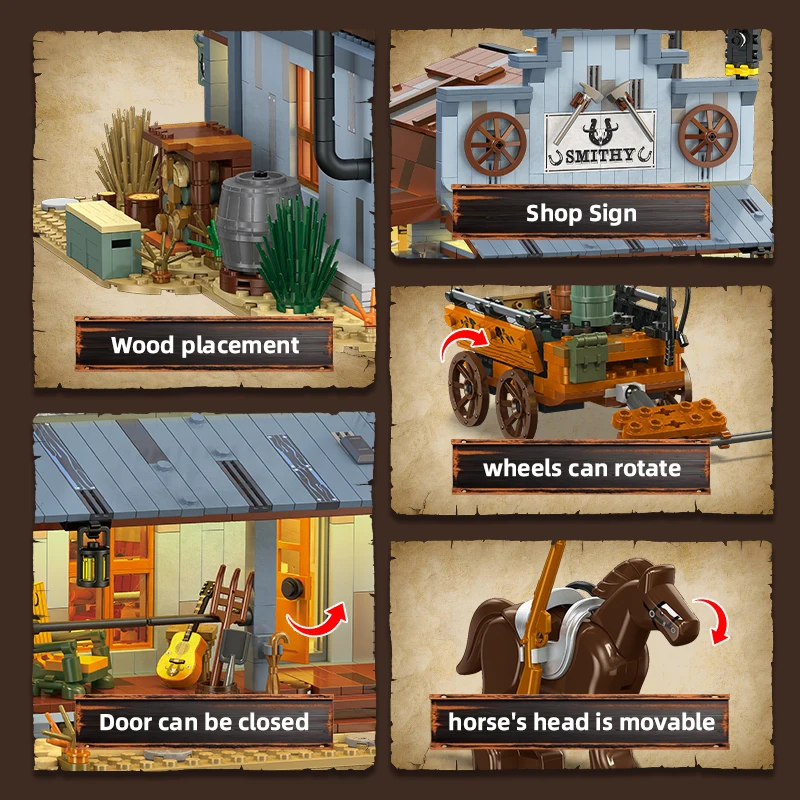 2718 ELEMENTÓW Model Kowalstwa, Zestaw do Składania, Model Architektoniczny Ulicy, Klocki Konstrukcyjne, Prezent Urodzinowy dla Dzieci