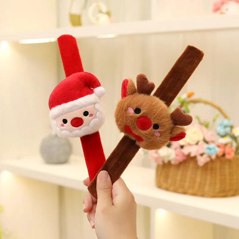 Divertenti cartoni animati in stile natalizio giocattoli di peluche padre Natale a scatto cerchio alce anello a mano vacanze per bambini vestire anelli a mano regalo