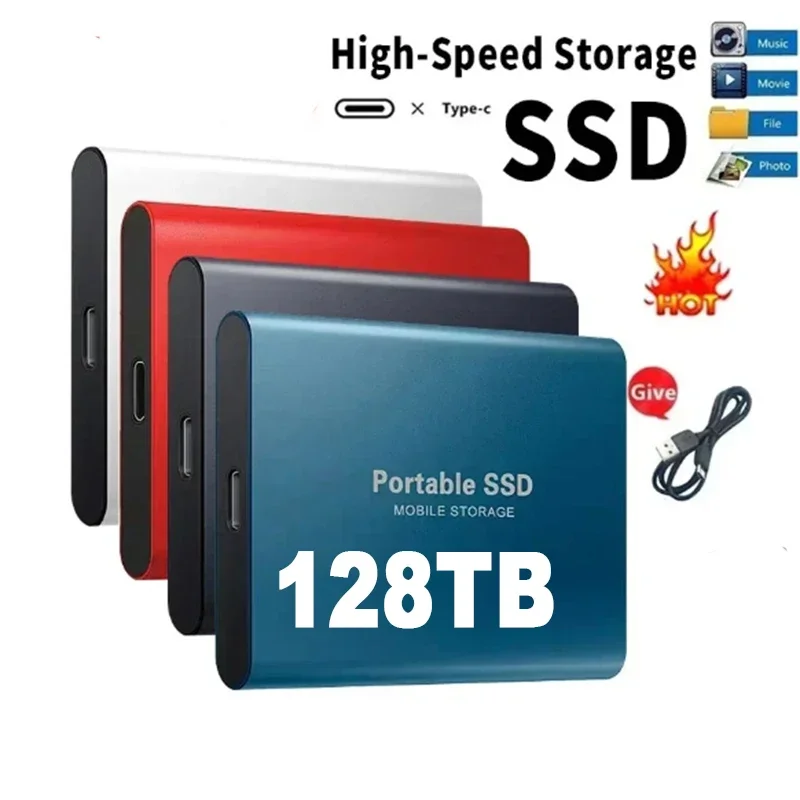 128TB Portable SSD  High Speed USB3.1 Hard Drive M.2 Type-C Interface Storage Disk for PC Laptop Mac