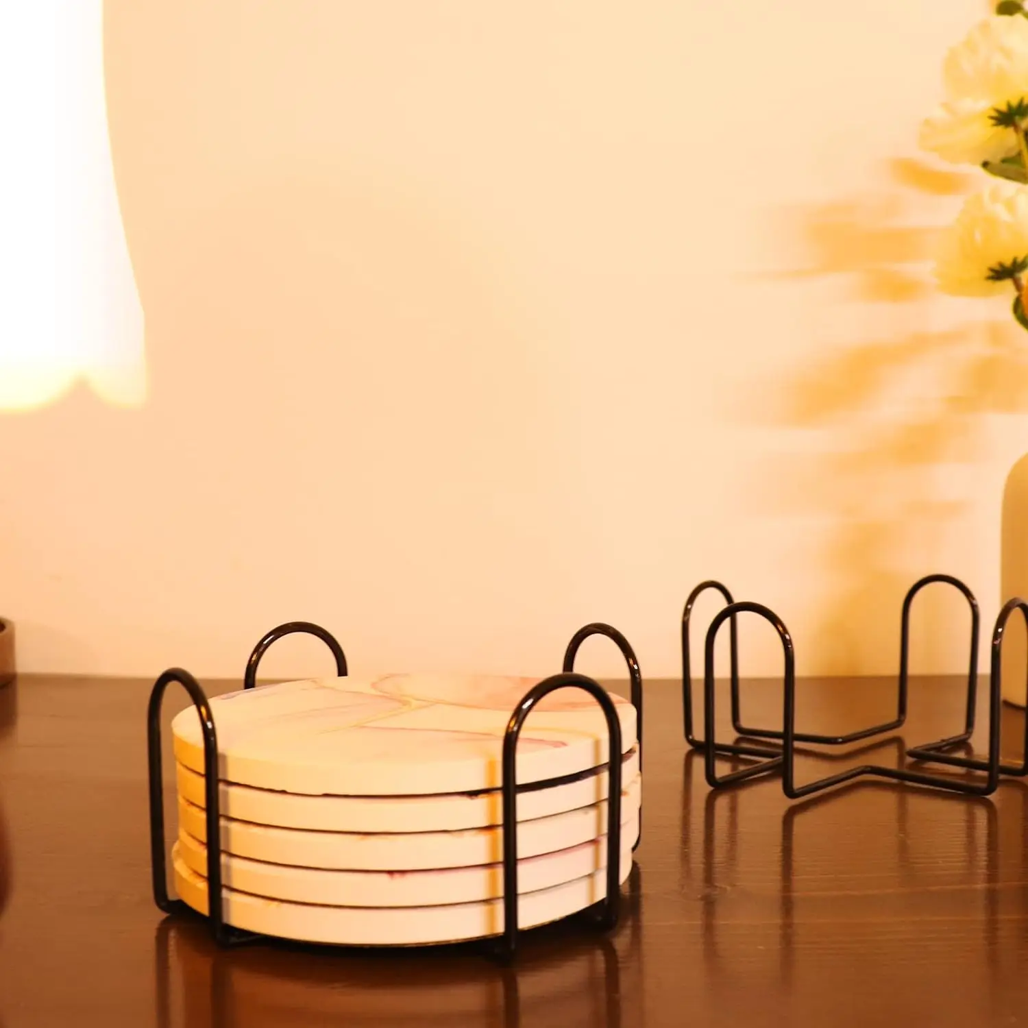 4pcs coaster, coffee cup cushion square or round cup cushion decorated with metal brackets for home wrought iron shelves