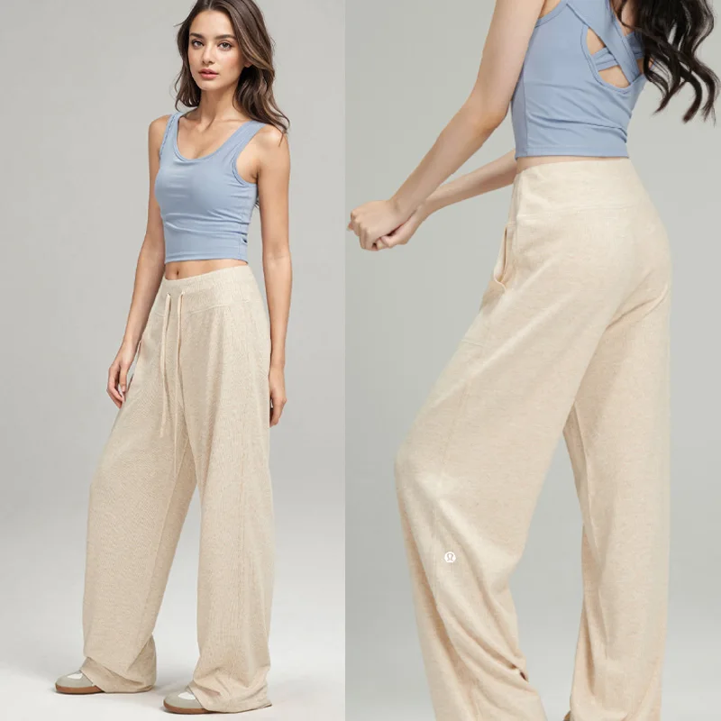 

Cintura Alta Cordón Deportes Pantalones de pierna ancha Mujeres sueltos Fitness Pantalones Running Yoga Pantalones