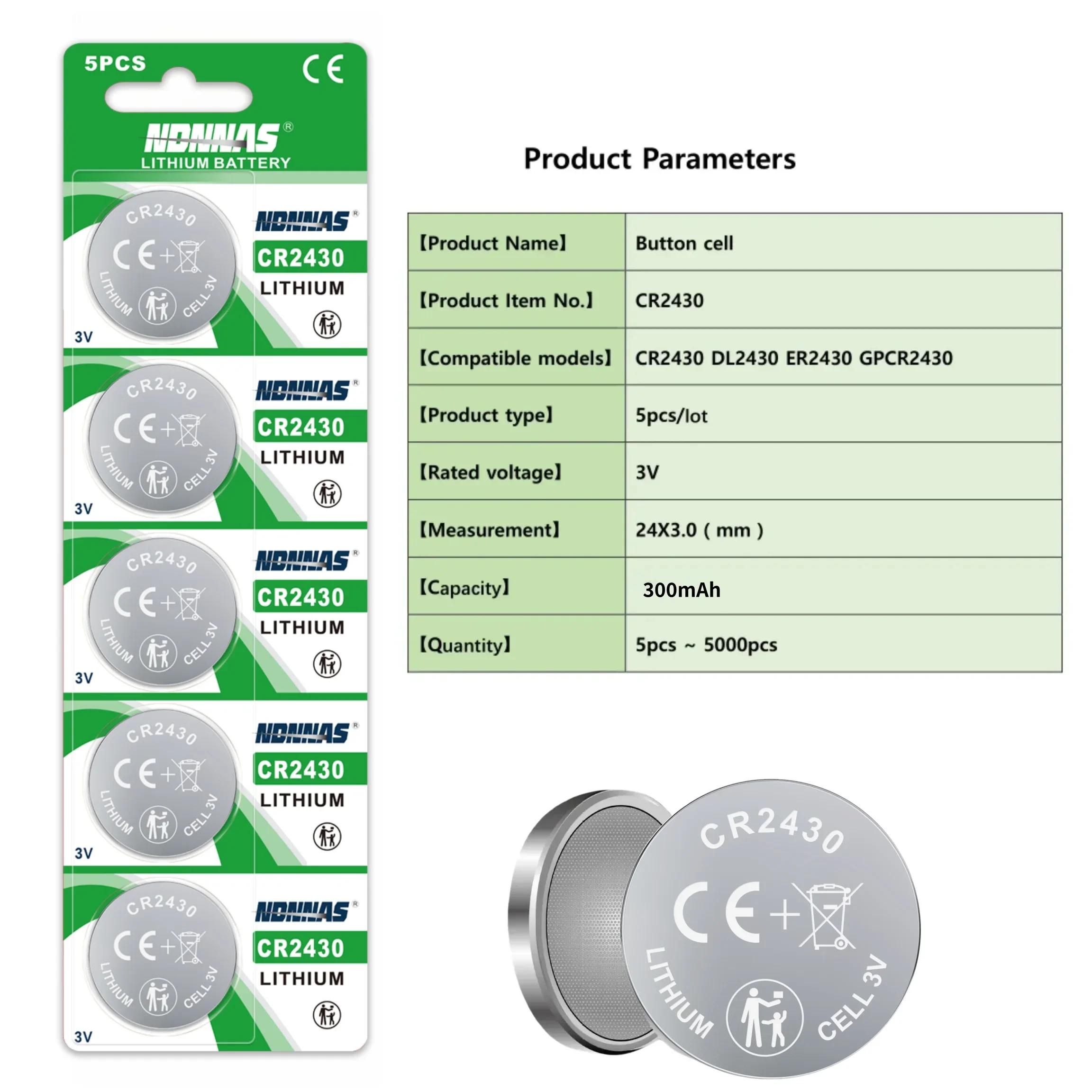 2-20Pcs CR2430 3V Lithium Coin Cell Replacement Batteries for Electronic Scales, Car Keys, Lights, DL2430 BR2430
