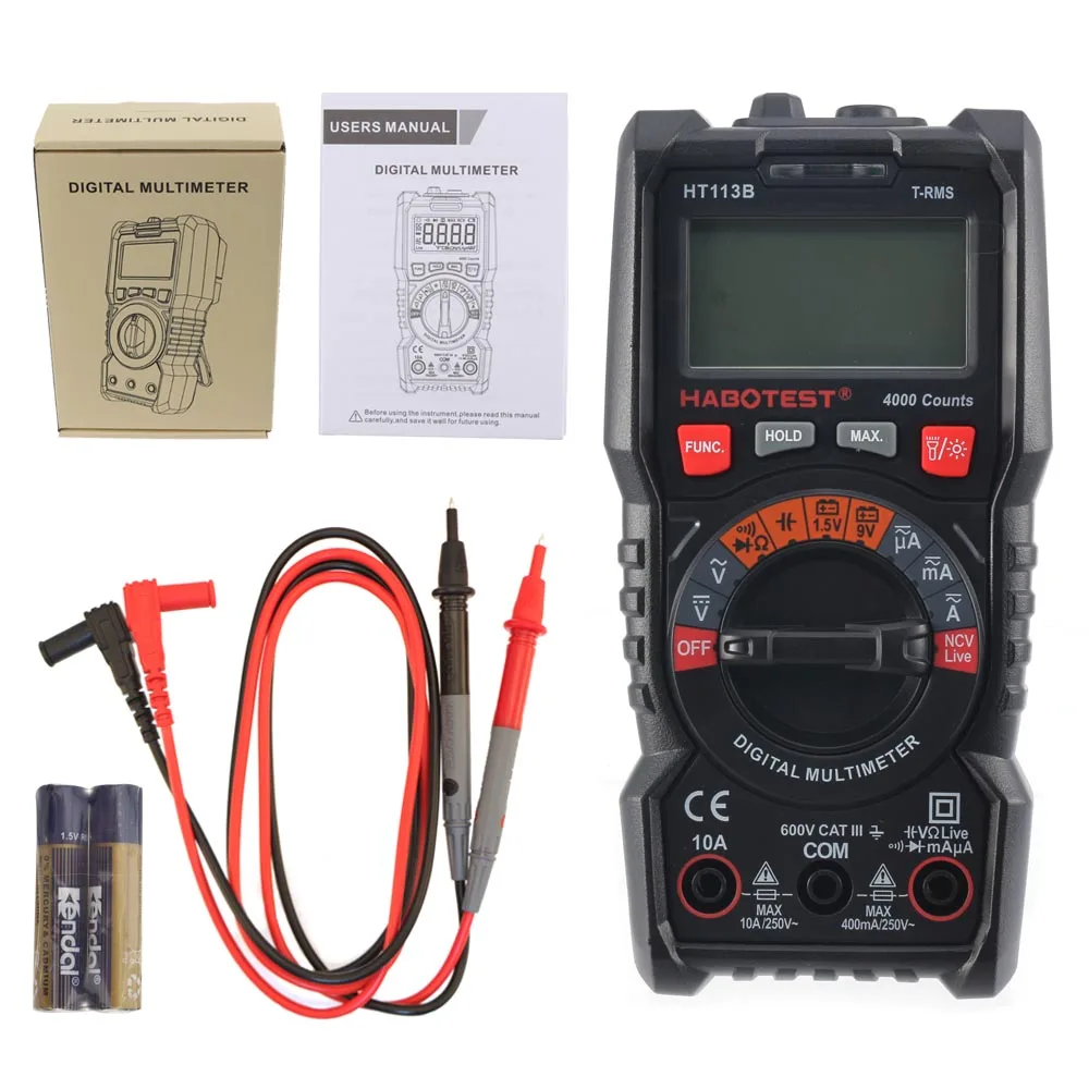 HABOTEST 전문 디지털 멀티미터, True RMS AC DC 전류 전압 연속성 저항 게이지, 전기 도구, HT113B, 1 개