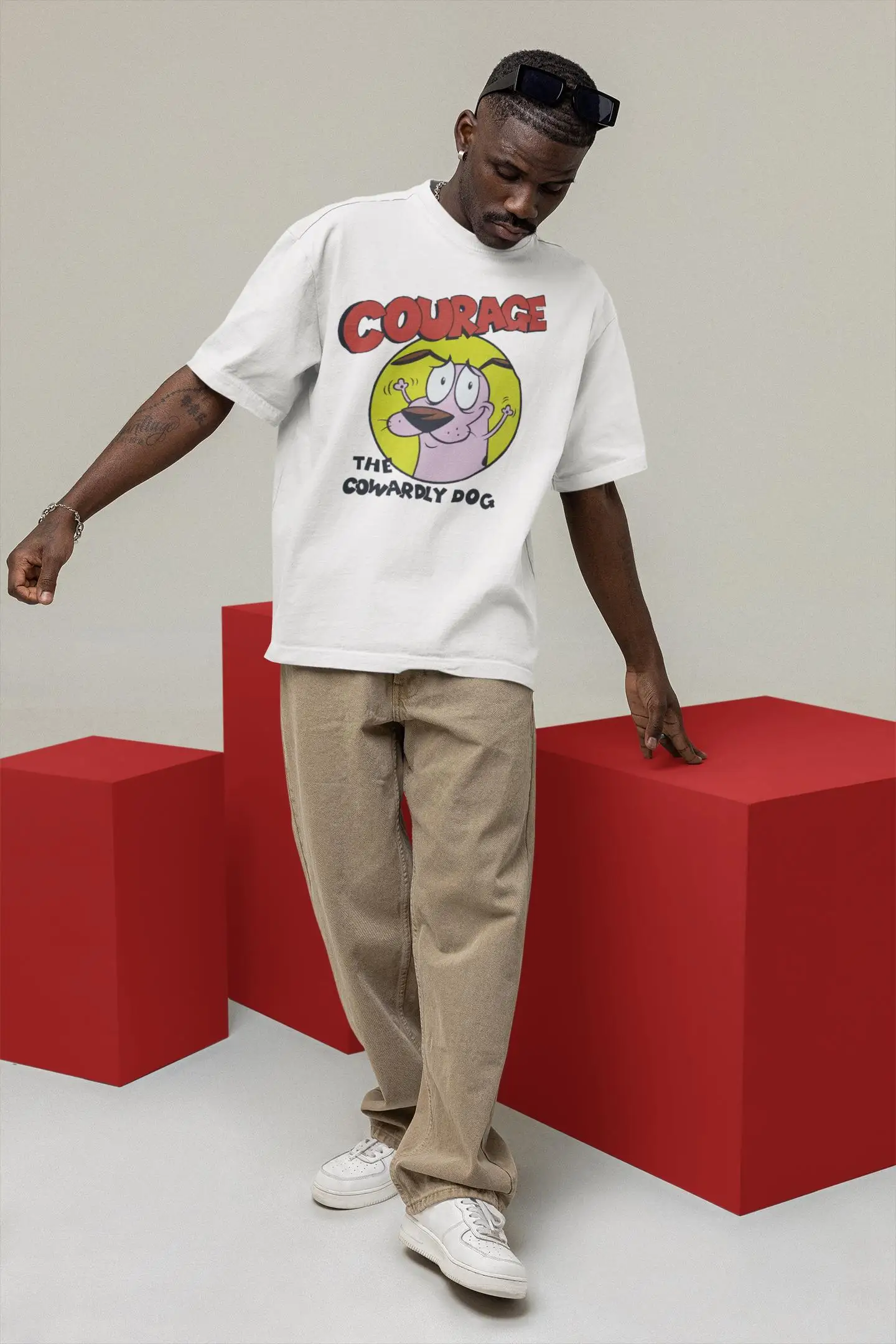 Courage The Cowardly Dog Retro Cartoon Network Graphic T-Shirt Cotton Men Women Streetwear Tee