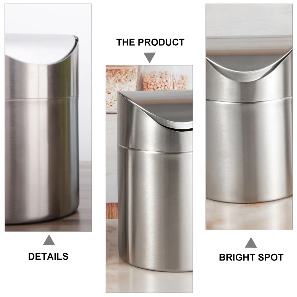 

Stainless Steel Trash Can Mini Car Garbage Bin Small Waste Basket Lid Design Household Kitchen Bedroom Vehicle Portable