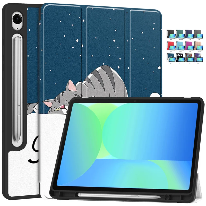 GEFENIS For Samsung Galaxy Tab S10 FE Case With Pencil Holder Cute Painted Leather Magnetic Stand Cover For Galaxy Tab S10 FE 10
