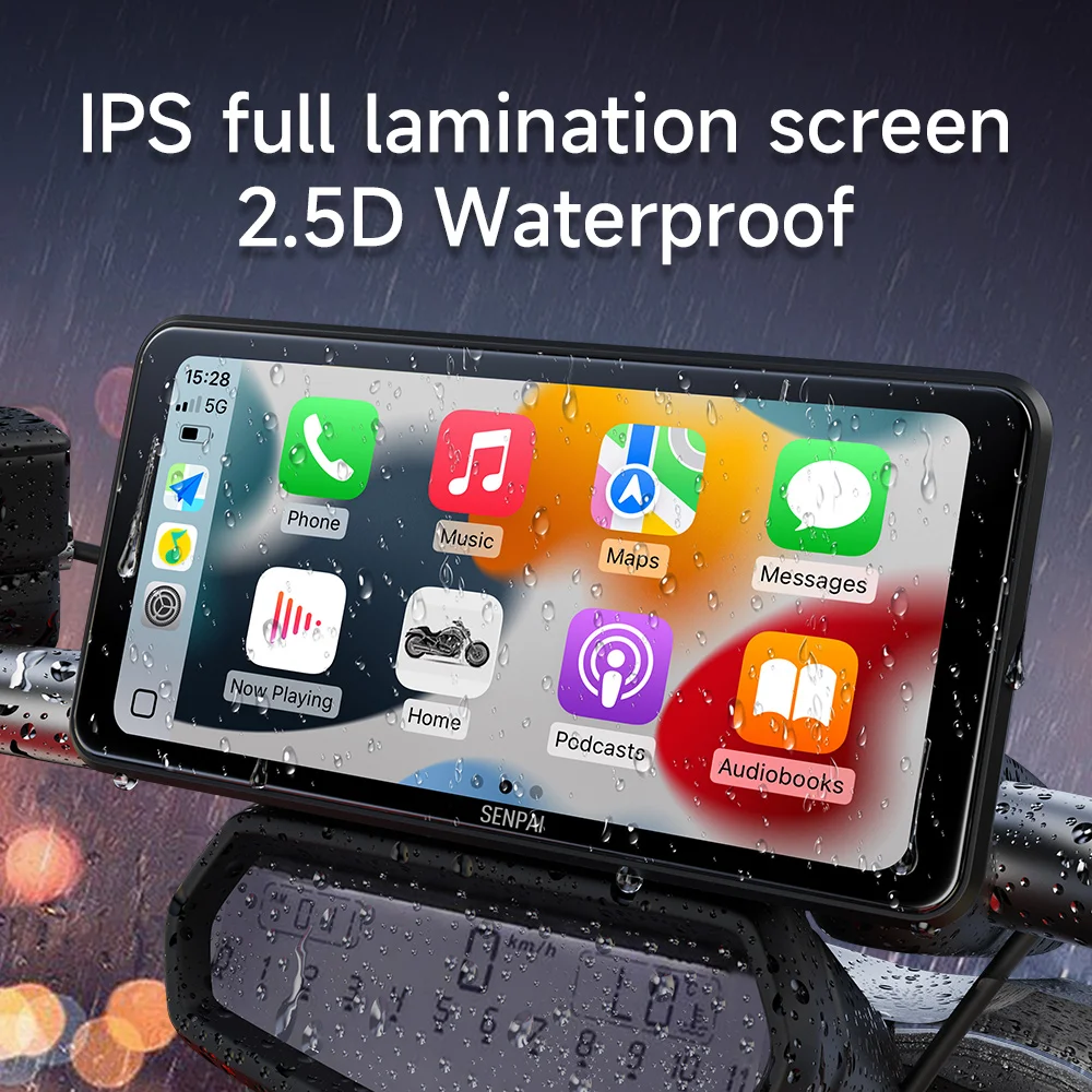 JIUYIN 6.25 Inch Motorcycle GPS Navigation Wireless Carplay Android Auto Display Touch Screen IP67 Waterproof Multimedia Player